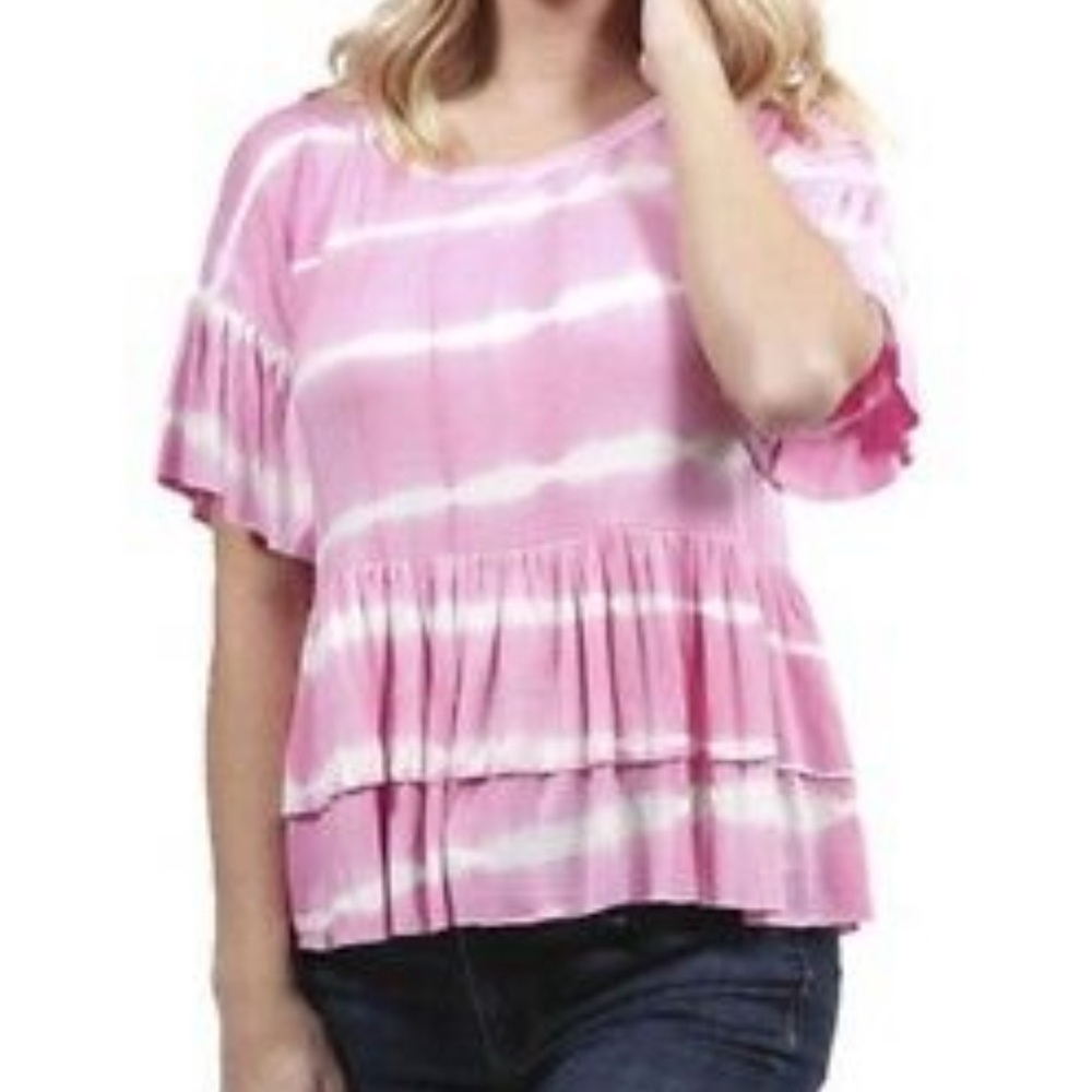pink tie-dye blouse